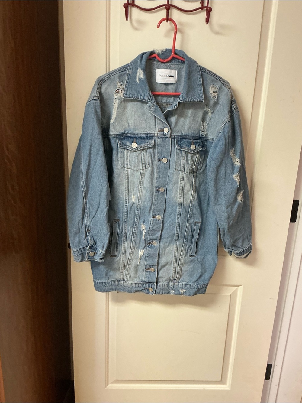 Cute Distressed Jean Jacket Size L